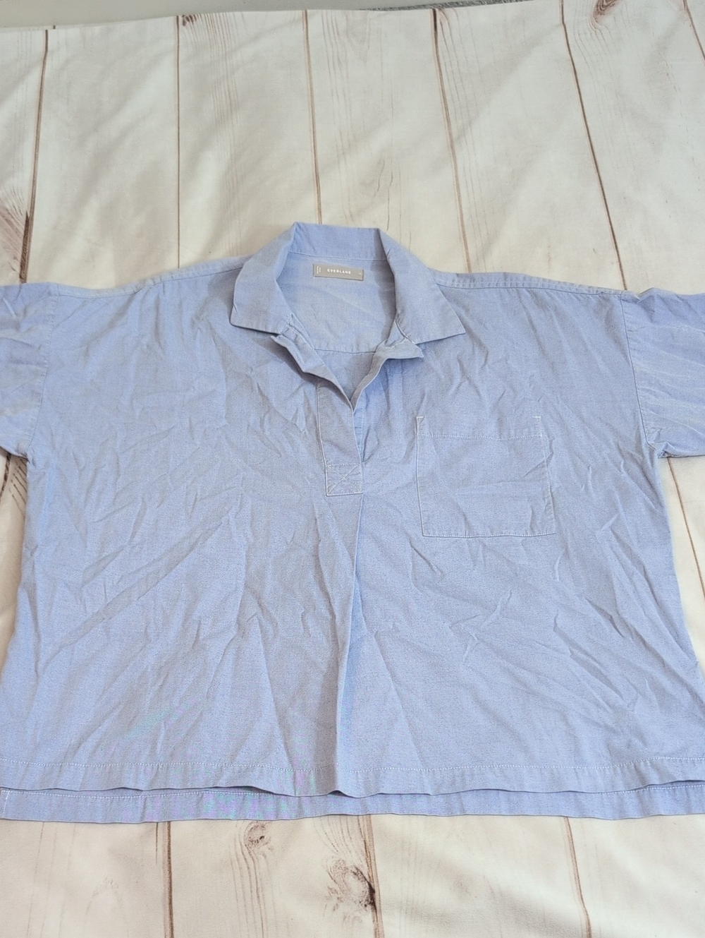 Everlane Womens 12 Light Blue Cotton Popover Shirt Short Sleeve Relaxed Boxy